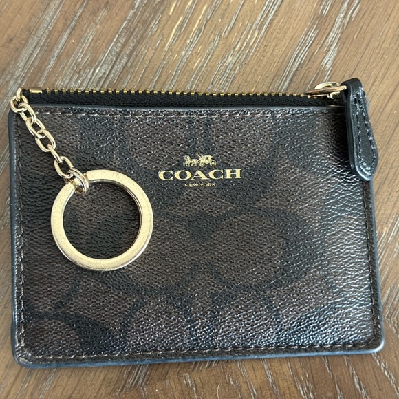 Coach Accessories - Coach Brown Signature Zip Card Case with Gold Key Ring